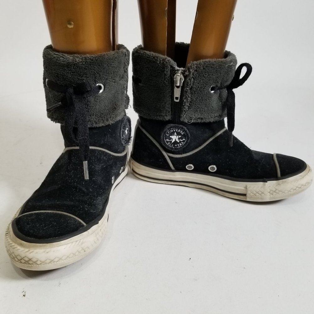 Converse High Top Ankle Boot Black Cuffed Fur Zip Chuck Taylor 12 Junior